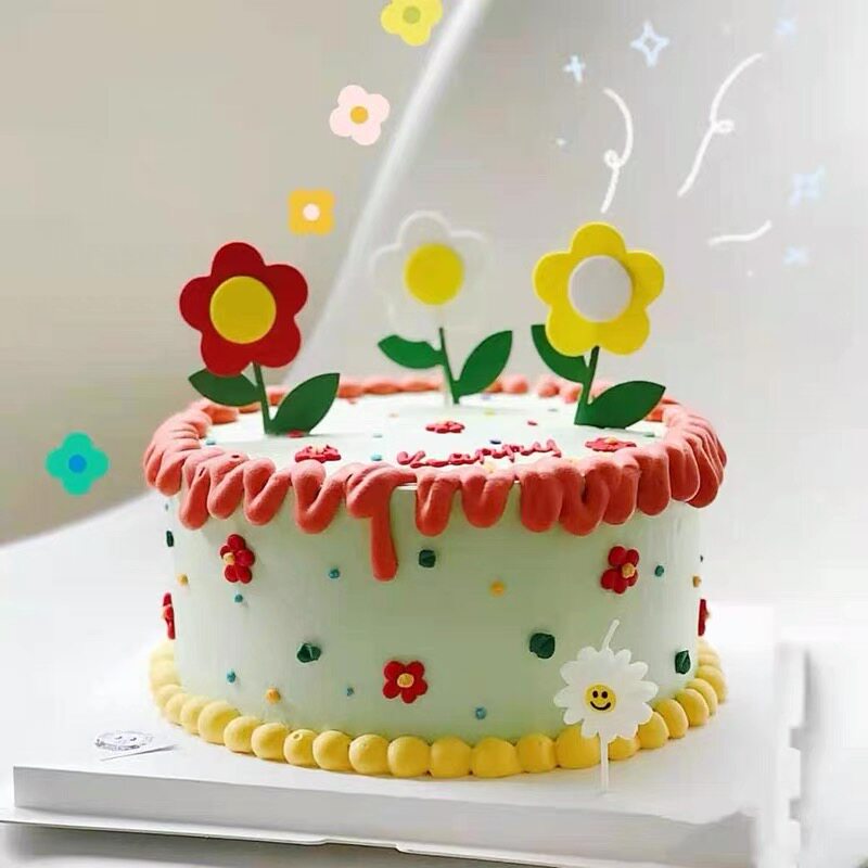 网红同款韩国EVA花朵海绵彩色小花向日葵生日蛋糕装饰插牌插件