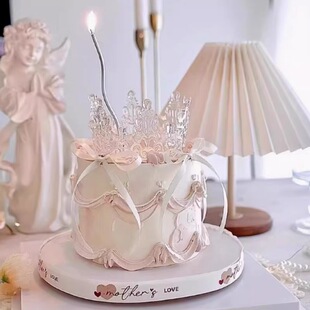 饰摆件女生女神小仙女女孩生日插件 网红透明水晶白色皇冠蛋糕装