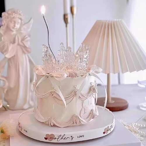 网红透明水晶白色皇冠蛋糕装饰摆件女生女神小仙女女孩生日插件