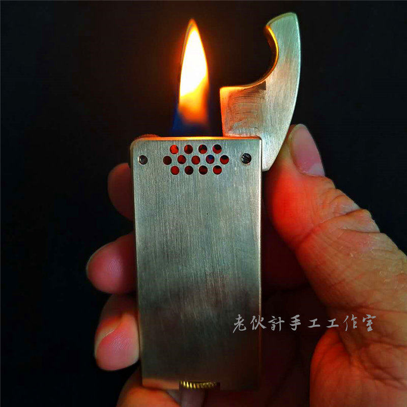 老伙计原创紫铜块刻字防风打火机