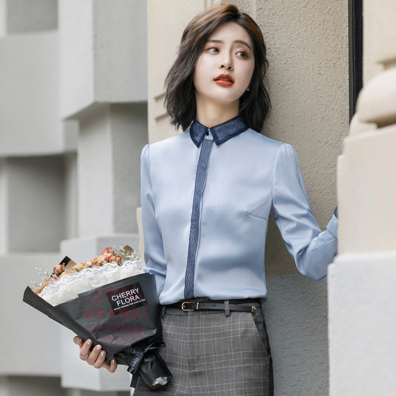 长袖韩版修身工装白色衬衫