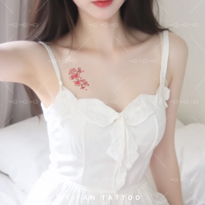 粉红樱花纹身贴女防水持久锁骨手腕小清新少女ins风彩绘高级感贴