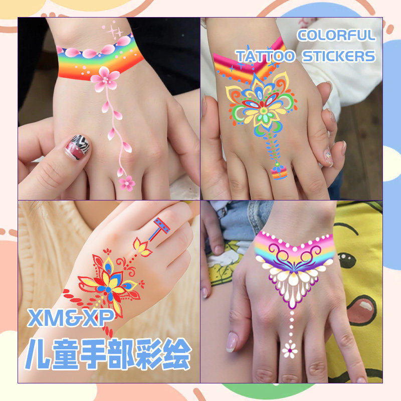儿童公主手背彩绘纹身贴彩色爱莎