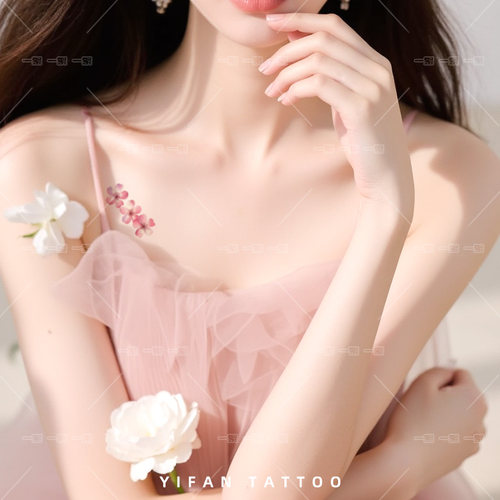 粉红樱花纹身贴女防水持久锁骨手腕仙气少女小清新甜美彩绘高级感
