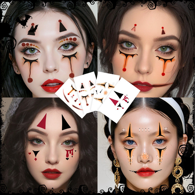 万圣节小丑仿妆脸贴防水纹身贴创意妆容搞怪脸部疤痕伤疤爱心可爱