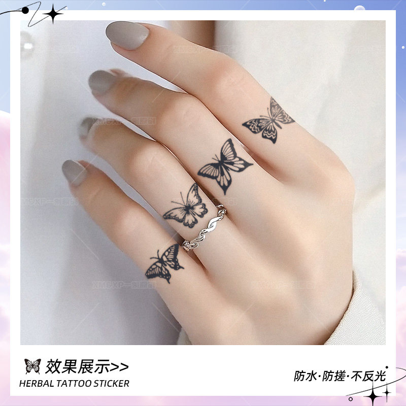 蝴蝶手指纹身贴女防水持久果汁高