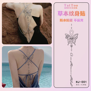 月光花开蝴蝶脊柱草本果汁纹身贴ins风防水仿真刺青高级感不反光