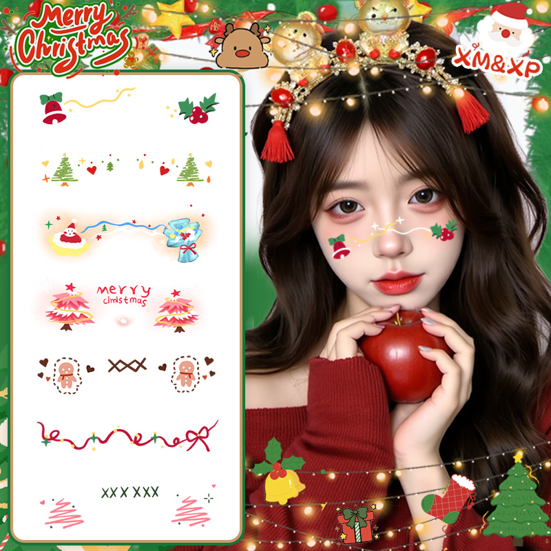 圣诞节妆容脸贴腮红脸部贴纸女纹