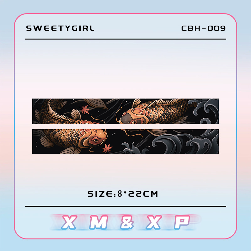 国潮招财锦鲤臂环纹身贴纸男女防水持久 高级感浪花手腕手环彩色