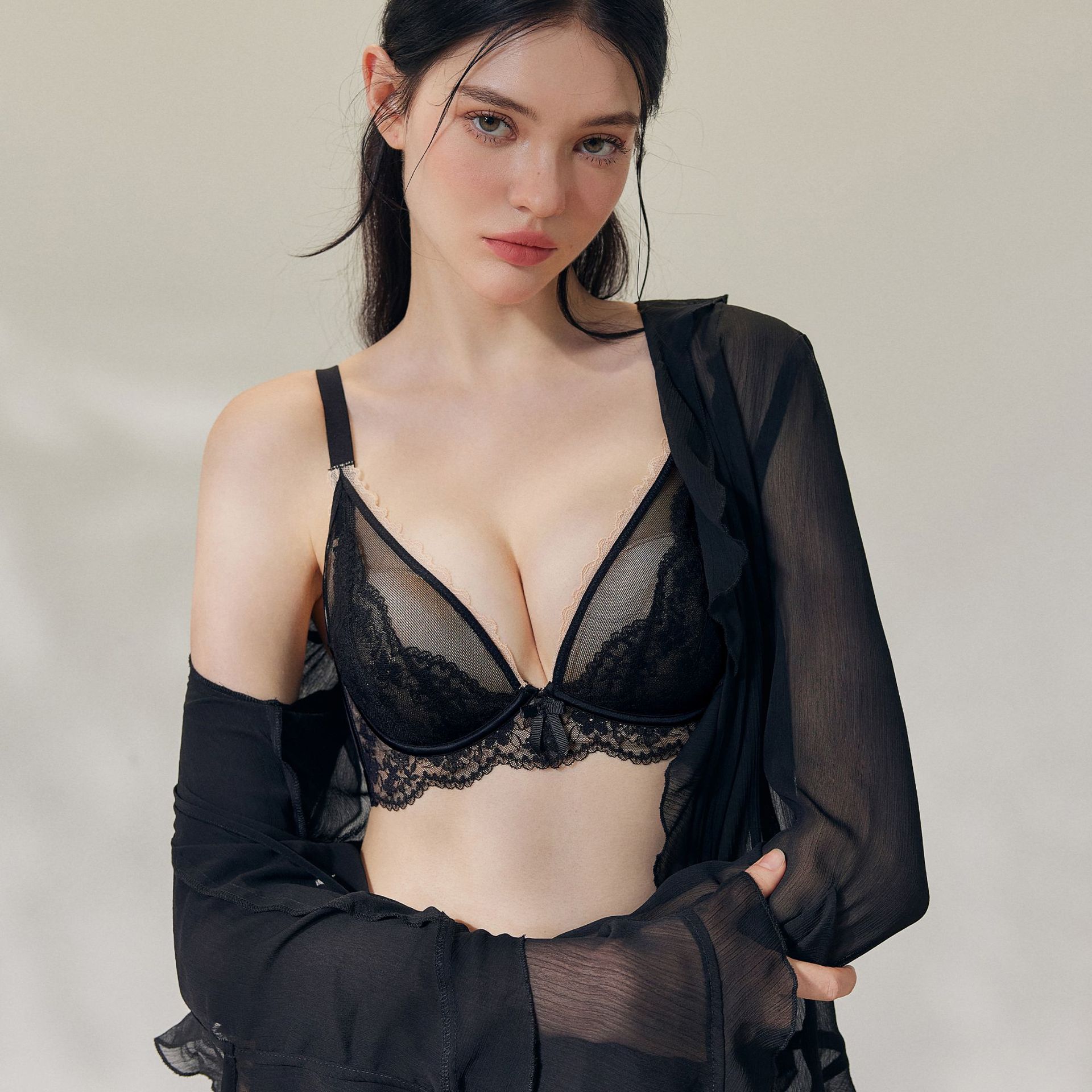 qingma719内衣女小胸聚拢上托收副乳调整型文胸蕾丝胸罩舒适聚拢