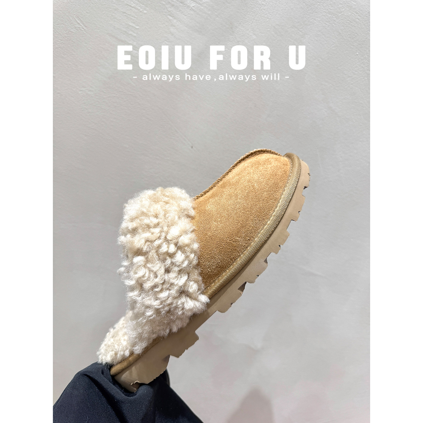 韩系卷毛拖~羊毛卷泰迪毛拖懒人保暖居家外穿毛毛女鞋雪地靴拖鞋