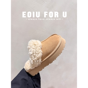 25s新款 澳洲泰迪羊毛卷毛雪地靴女厚底增高包头半拖外穿三穿鞋