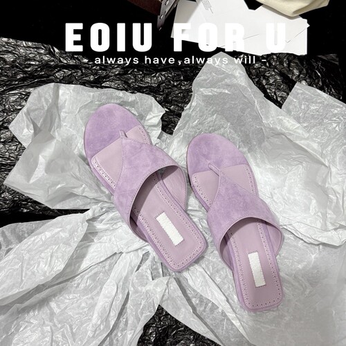 eoiu真皮夹趾人字拖显瘦高跟