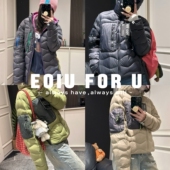 EOIU 户外运动风吐司服连帽撞色羽绒服情侣白鸭绒男女外套