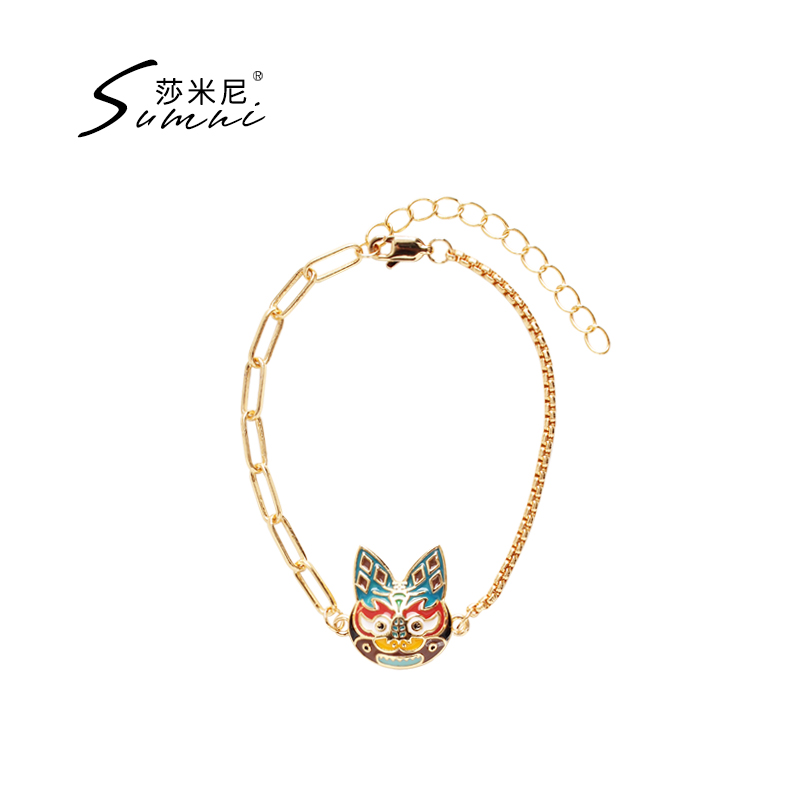 sumni/莎米尼中国风彩色珐琅滴釉老虎金属链红绳手链女异域风情