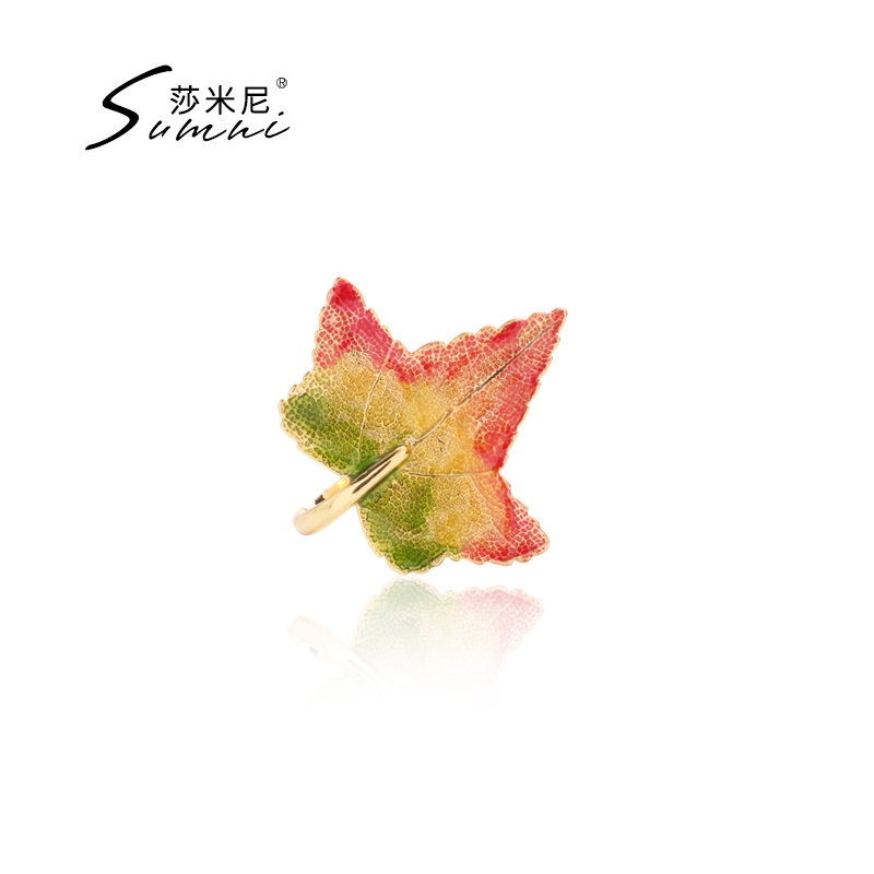 sumni/莎米尼欧美夸张加拿大枫叶珐琅戒指男女时尚个性不撞饰