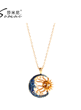 sumni/莎米尼异域风情手工珐琅滴釉项链18包金太阳月亮锁骨链