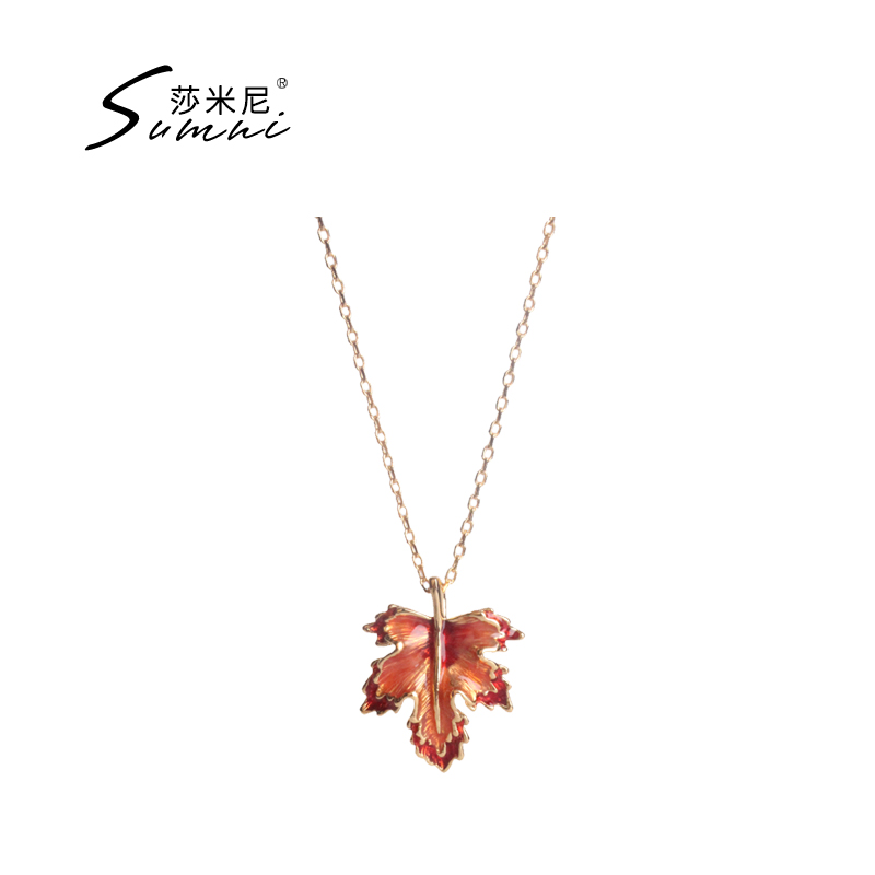 sumni/莎米尼欧美风加拿大枫叶珐琅滴釉长款项链衬衣链夏天新款