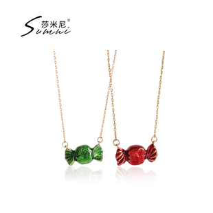 素珐琅滴釉锁骨链女秋新款 sumni 莎米尼欧美甜美可爱绿红蓝糖果元