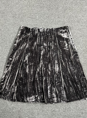 英国单纯元尾货 shit*** 天鹅绒面春秋冬季百褶A字侧拉链女半身裙