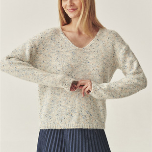 出口欧洲外贸余单尾货 混纺官网秋冬新款装饰女V领套头针织毛衣