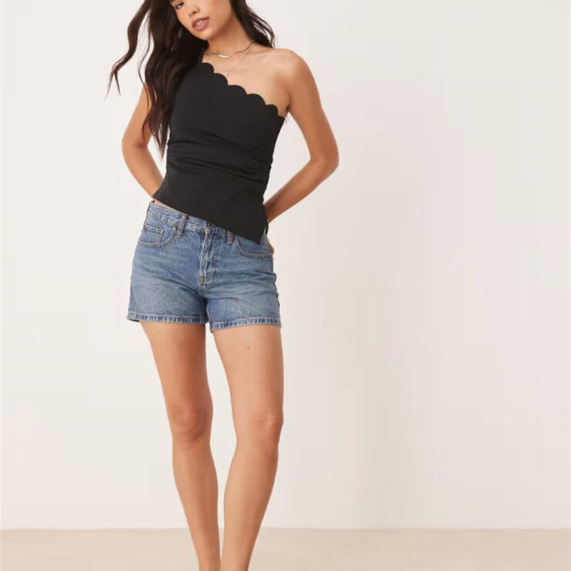 真外贸余单德国单斜肩花瓣T恤