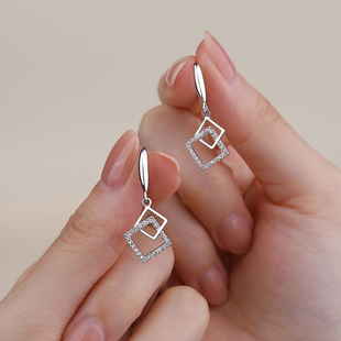 菱形耳环女纯银耳饰2025年新款 气质冷淡风小众设计高级感耳坠 爆款