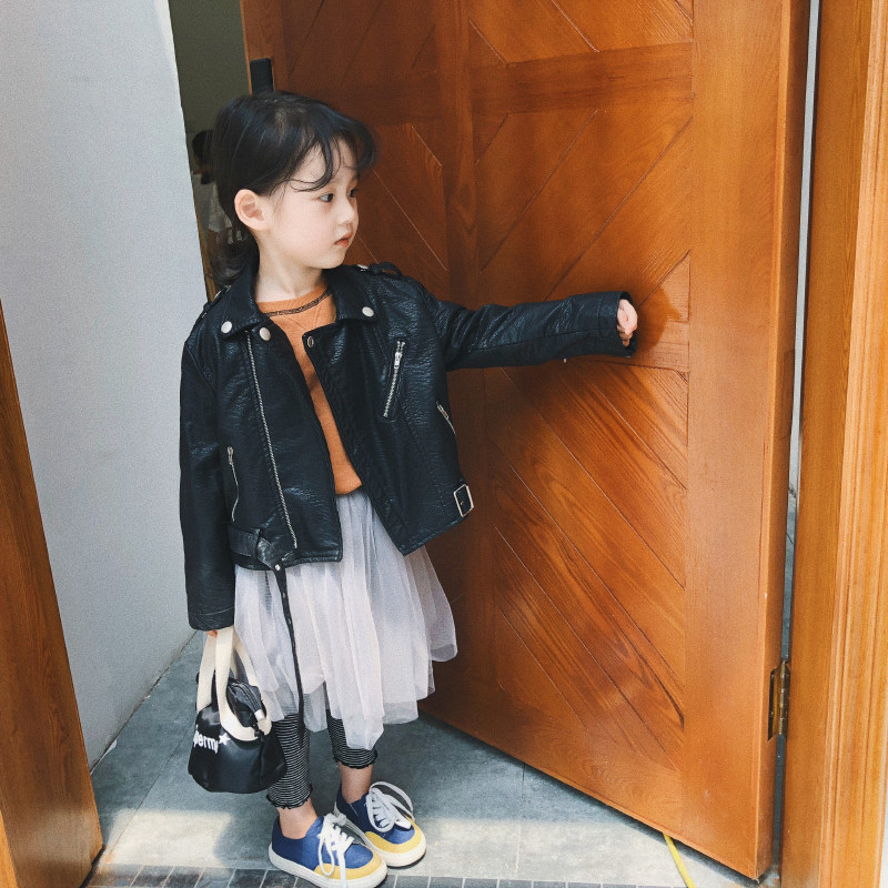 美妞之城 女童宝宝皮衣外套 2018秋季新款童装 超软的荔枝纹 洋气
