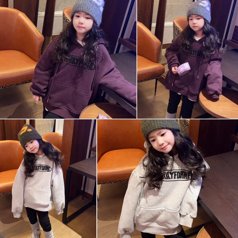 儿童加绒带帽加厚保暖卫衣外套 洋气宽松大版2025新款童装 码很足
