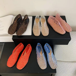 夏季外穿包头平底镂空鞋圆头洞洞鞋女款2026新款水晶凉鞋果冻渔网