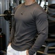 上衣时尚 新款 圆领休闲运动健身衣打底衫 长袖 纯色百搭 极简男士