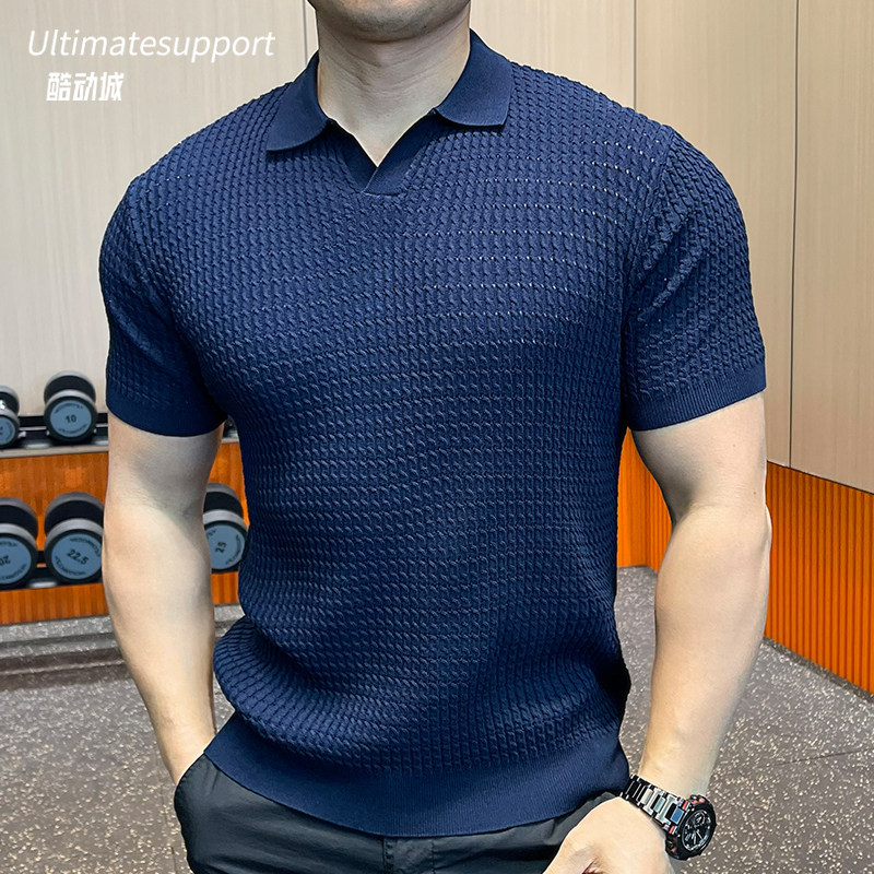 轻熟针织镂空POLO衫男凉感短袖翻领收紧修身运动衫T恤白色春夏,运动服/休闲服装,运动POLO衫,淘宝优惠券,粉丝福利购,淘宝优惠卷