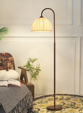 中古氛围落地灯客厅沙发旁卧室南洋复古风布艺装饰床头钓鱼灯U138