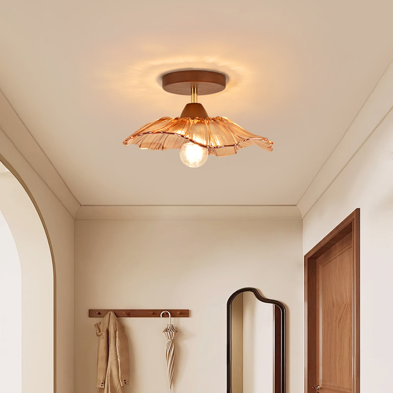 过道灯北欧复古玄关灯简约中古风走廊灯日式实木护眼小吸顶灯Z271