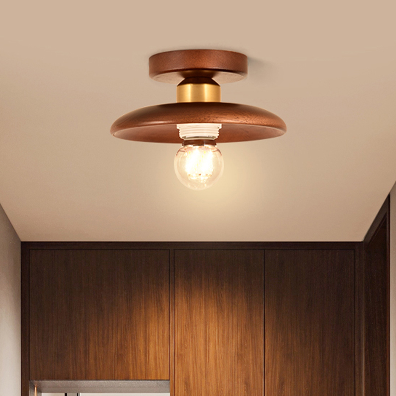 大观园玄关走廊过道吸顶灯中古侘寂风胡桃木衣帽间护眼创意灯P271