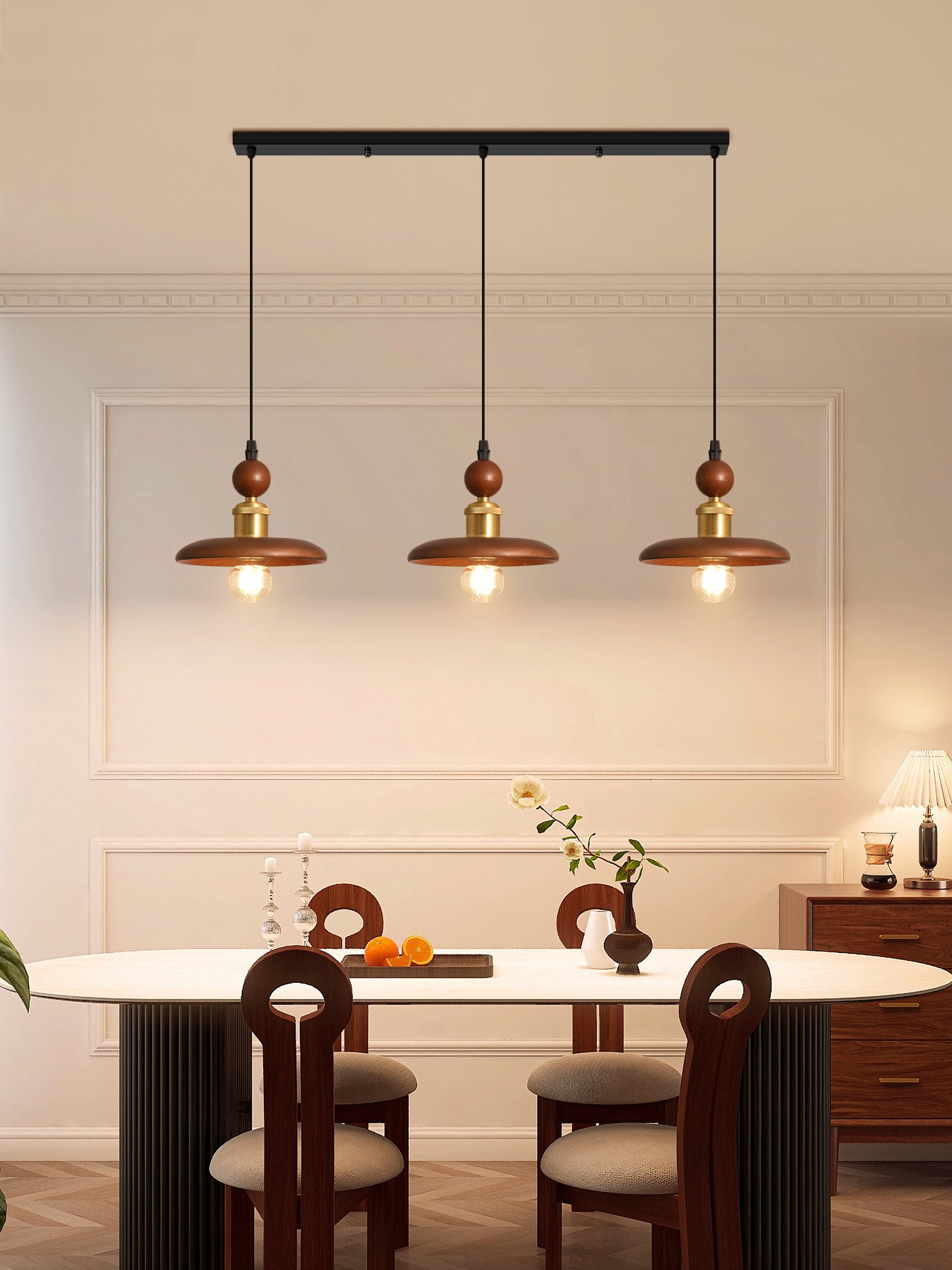 中古风餐厅吊灯覆古胡桃木飞碟创意实木岛台吧台饭厅小吊灯P271,家装灯饰光源,餐厅吊灯,淘宝优惠券,粉丝福利购,淘宝优惠卷