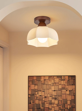 胡桃木走廊灯走道灯花瓣吸顶灯中古楼梯灯具入户玄关阳台灯P271