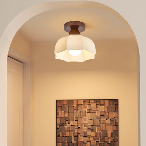 胡桃木走廊灯过道灯花瓣吸顶灯中古楼梯灯具入户玄关阳台灯Z271