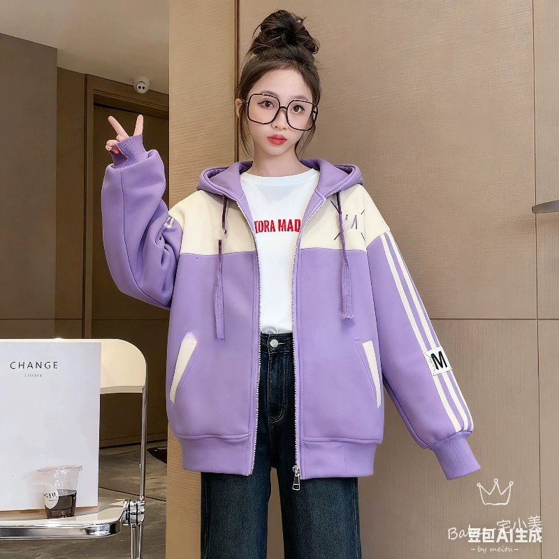 粉色条纹款加绒打底衣