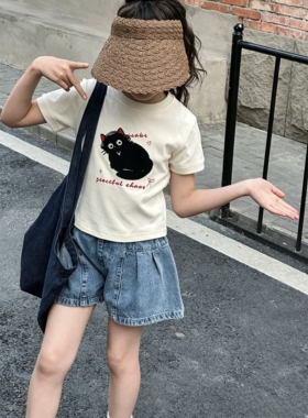 短款黑色气球猫咪短袖