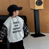 格子袖 假两件打底卫衣