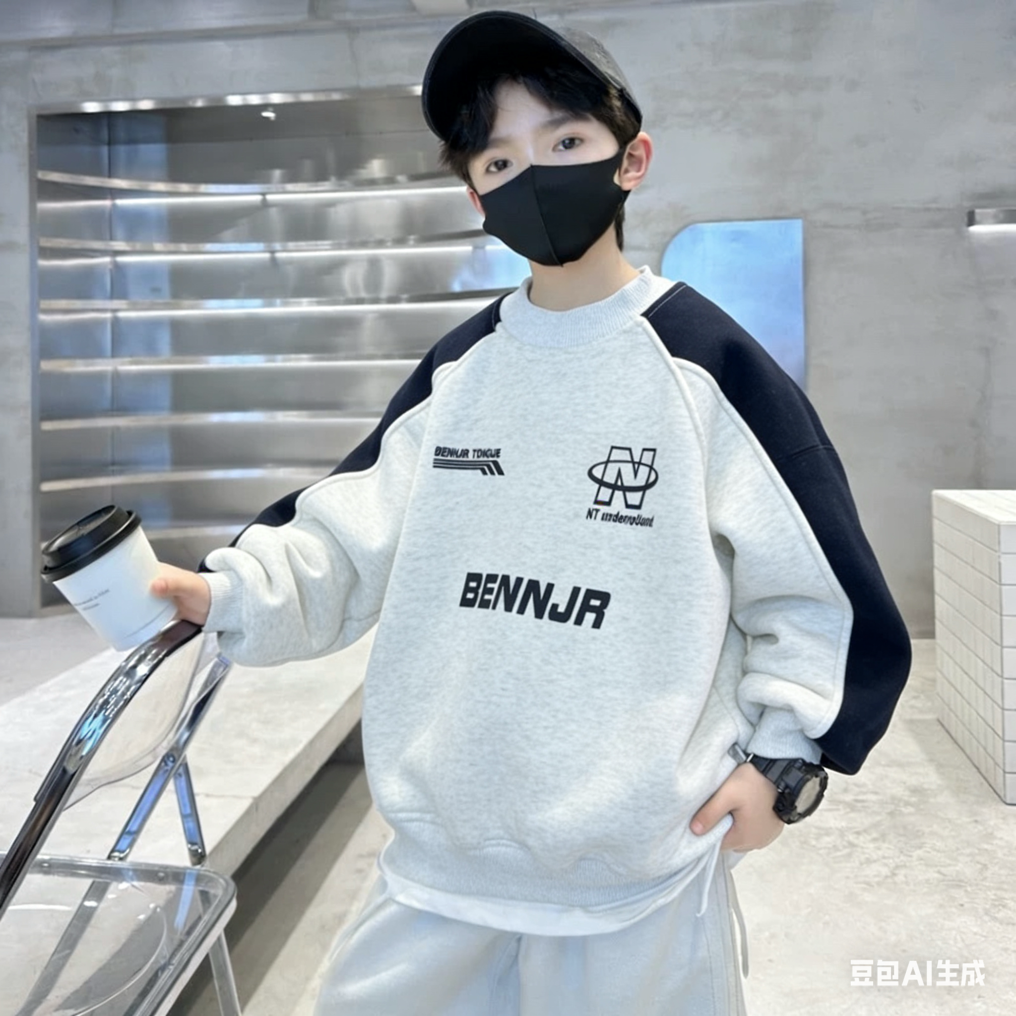 N字加厚羊羔毛卫衣