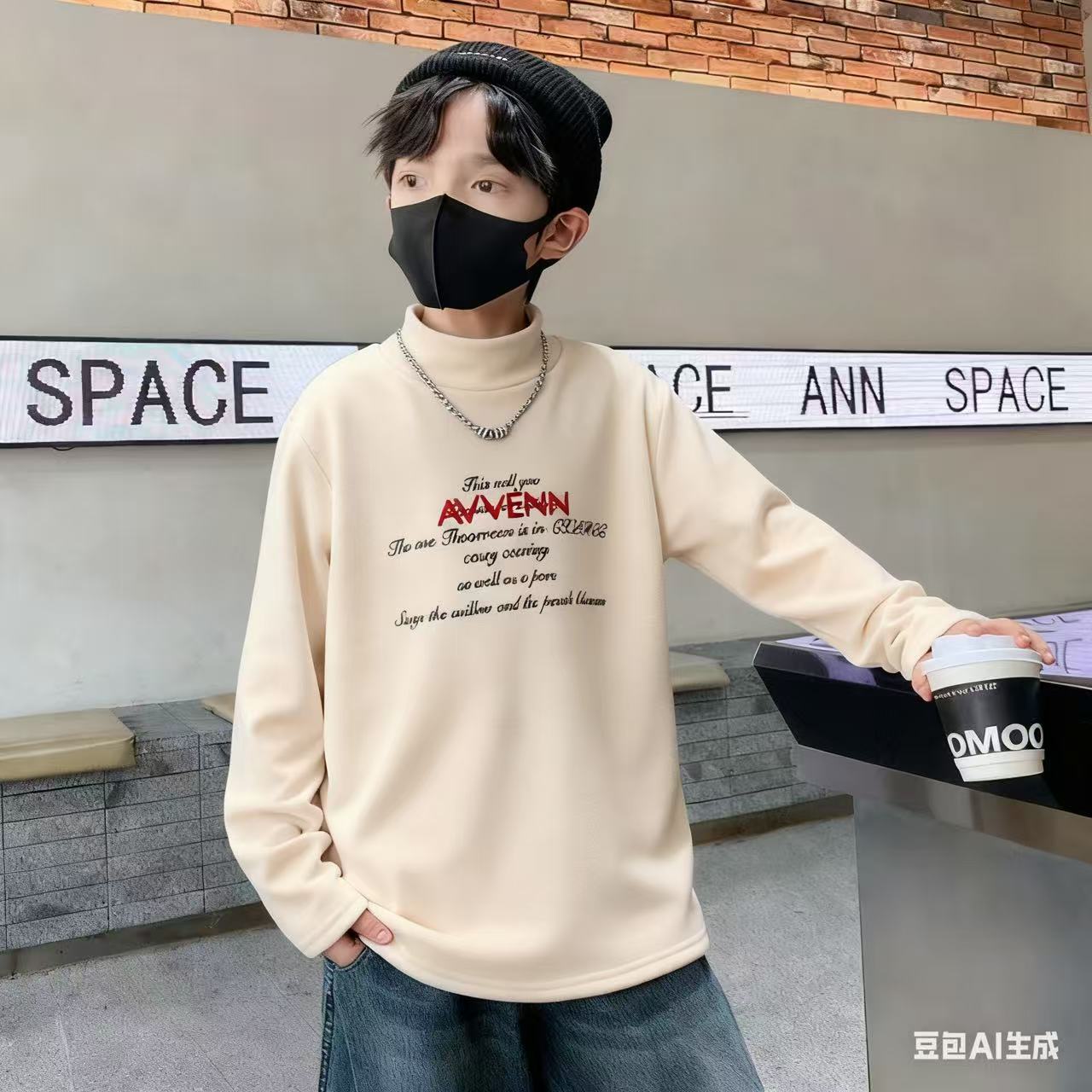 喔宝贝刺绣小绿标加绒卫裤123