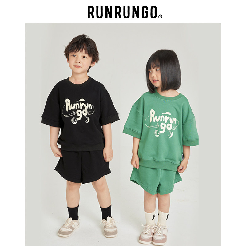 RUNRUNGO女童跑跑套装儿童亲子短袖套装2024炸街新款夏秋运动装
