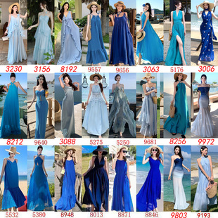 2026新款 显瘦三亚海边度假长裙连衣裙女 波西米亚蓝色沙滩裙仙韩版