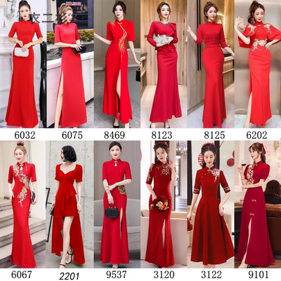 中国风礼仪旗袍开业迎宾服装大红色外嫁女回娘家颁奖演出走秀礼服