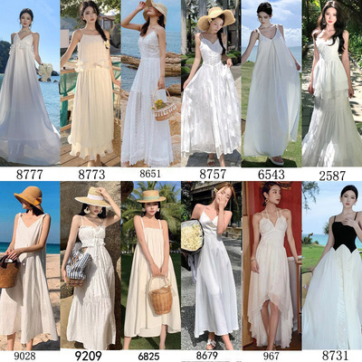 白色超仙沙滩女夏新款吊带露背