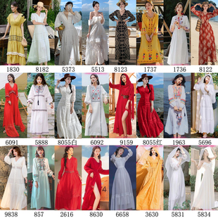 青海湖云南西藏草原度假旅游复古沙漠长裙子西域民族风连衣裙