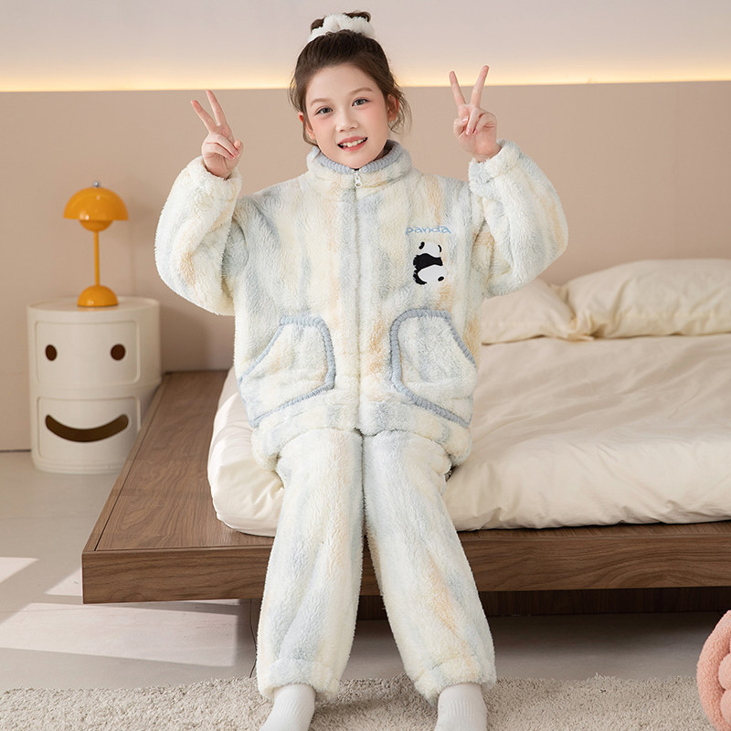 女童睡衣冬季法兰绒珊瑚绒家居服拉链立领女孩卡通可爱家居服套装,童装/婴儿装/亲子装,家居服套装,淘宝优惠券,粉丝福利购,淘宝优惠卷
