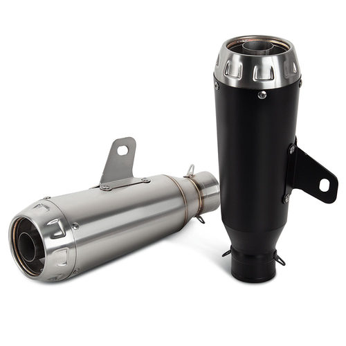 适用摩托车踏板车排气管改装 箭牌炮筒带吊耳不锈钢尾段 51MM口径